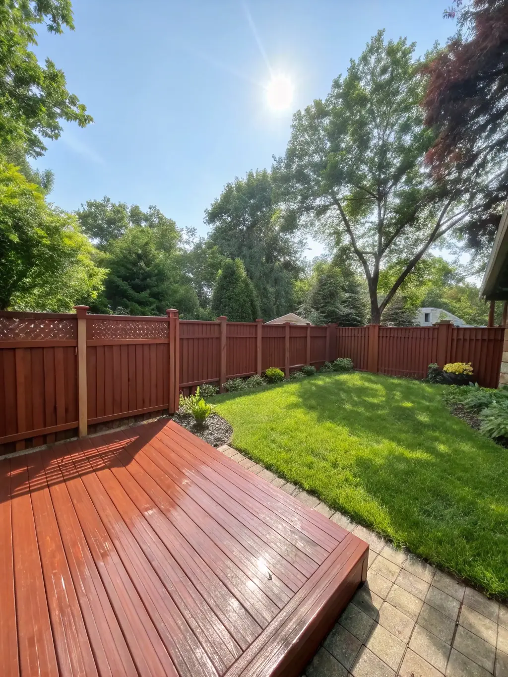 A photo of a clean, inviting wooden deck with outdoor furniture, demonstrating the appeal of Florida Coast Power Washing LLC's deck and patio cleaning.