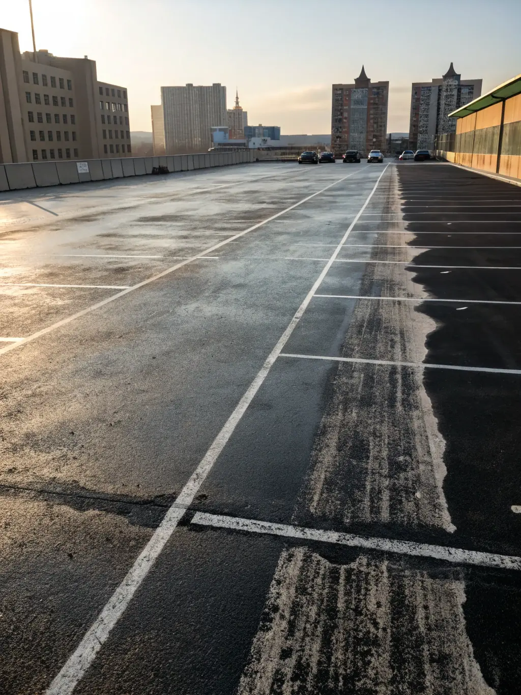 An image showing a clean fence and parking lot after power washing, illustrating the comprehensive cleaning services offered by Florida Coast Power Washing LLC.